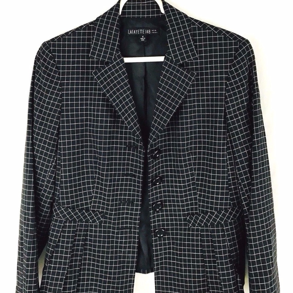 Lafayette 148 Blazer jacket box check plaid sz 4